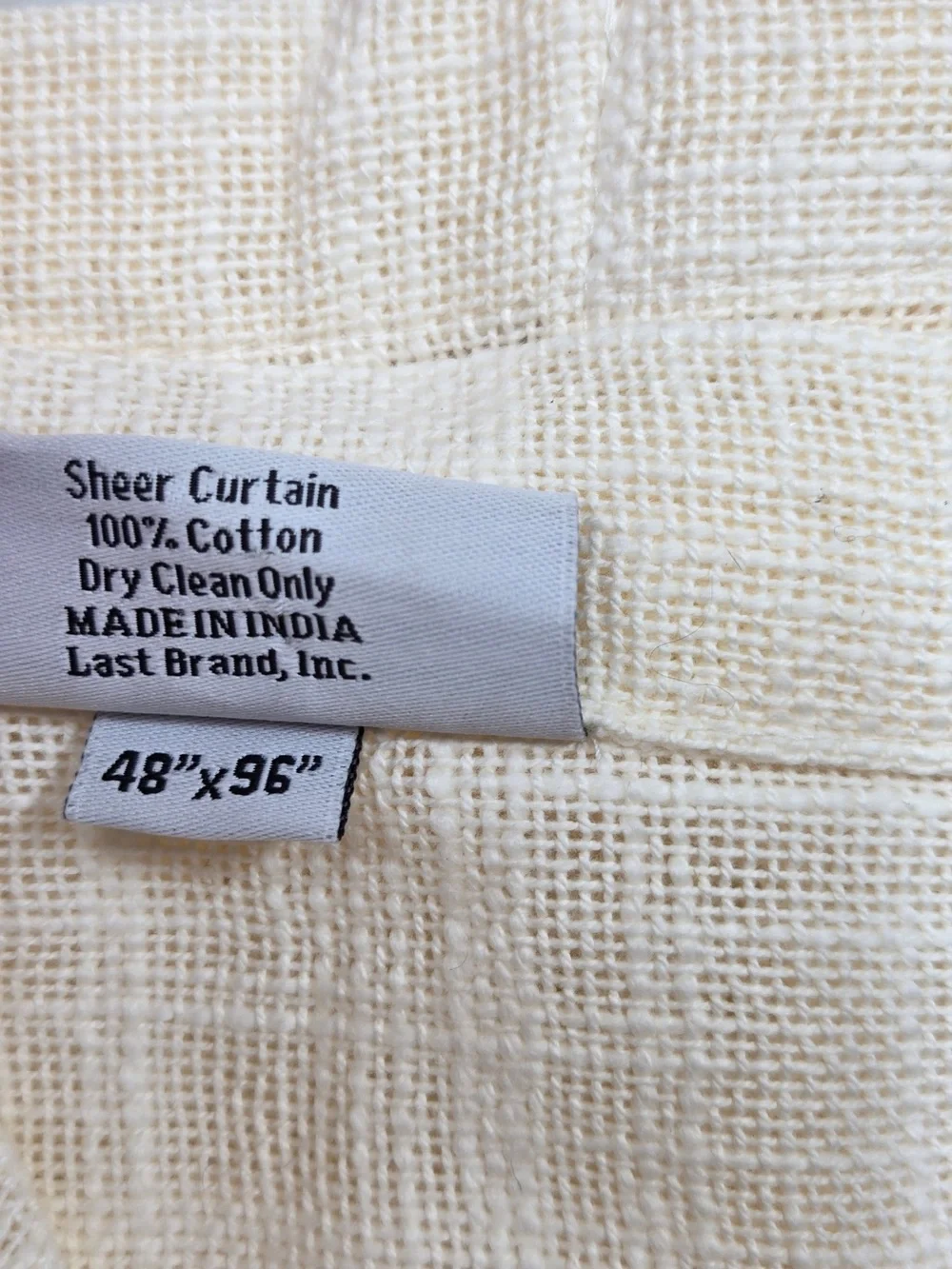 NWT QUINCE Set Of 2 48x96 Cotton Sheer Curtains Ivory 9750